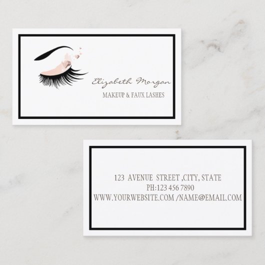 エレガントモダン枠、メイク、ラッフェイクシュ 名刺 (正面/裏面)