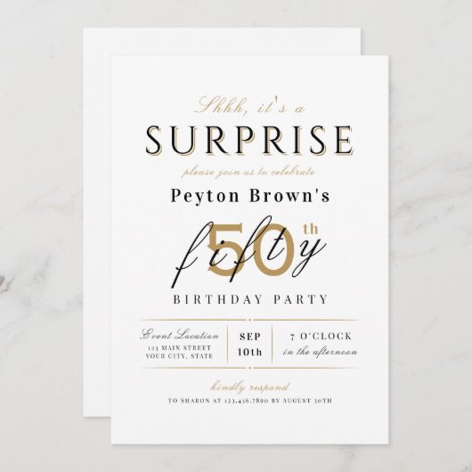 エレガントモダン歳50歳 招待状 (正面/裏面)