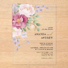 エレガントモダン水彩牡丹結婚病 アクリル招待状