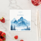 エレガントモダン水彩青結婚山 スタンダードカクテルナプキン (インサイチュ)