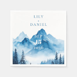 エレガントモダン水彩青結婚山 スタンダードカクテルナプキン