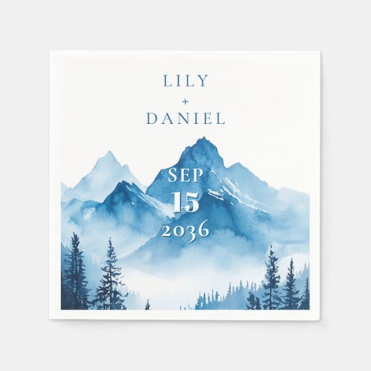 エレガントモダン水彩青結婚山 スタンダードカクテルナプキン (正面)