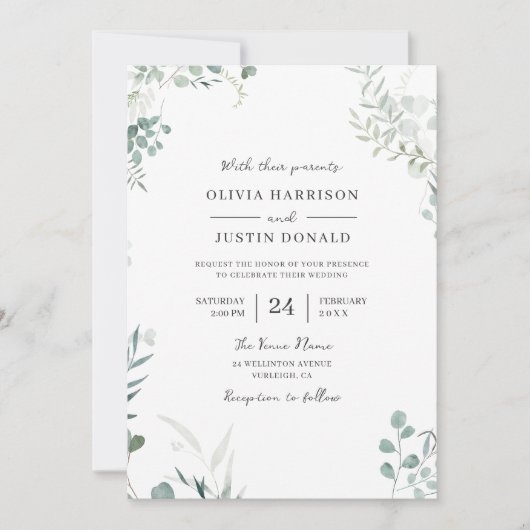 エレガントモダン水結婚色 招待状 (正面)