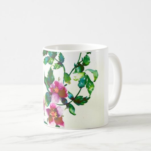 エレガントモダン水色ダークピンク野花 コーヒーマグカップ (正面右)