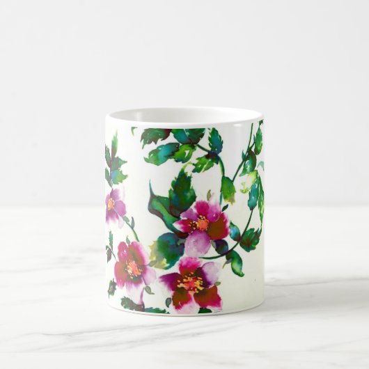 エレガントモダン水色ダークピンク野花 コーヒーマグカップ (中央)