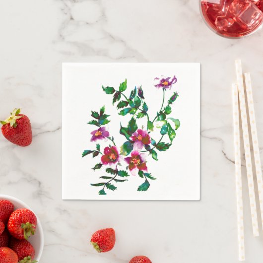 エレガントモダン水色ダークピンク野花 スタンダードカクテルナプキン (インサイチュ)