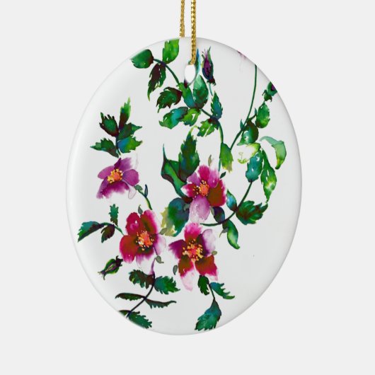 エレガントモダン水色ダークピンク野花 セラミックオーナメント (右)