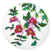 エレガントモダン水色ダークピンク野花 セラミックノブ (正面)