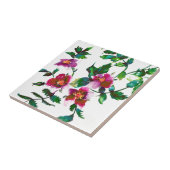 エレガントモダン水色ダークピンク野花 タイル (側面)