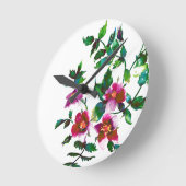 エレガントモダン水色ダークピンク野花 ラウンド壁時計 (傾斜)