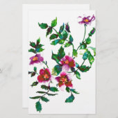 エレガントモダン水色ダークピンク野花 便箋 (正面/裏面)