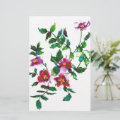 エレガントモダン水色ダークピンク野花 便箋 (スタンド正面)