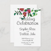 エレガントモダン水色ダークピンク野花 招待状 (正面/裏面)