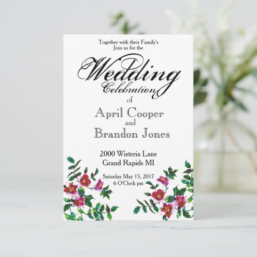 エレガントモダン水色ダークピンク野花 招待状 (スタンド正面)