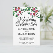 エレガントモダン水色ダークピンク野花 招待状 (スタンド正面)