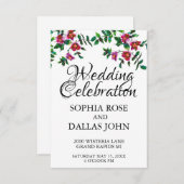 エレガントモダン水色ダークピンク野花 招待状 (正面/裏面)