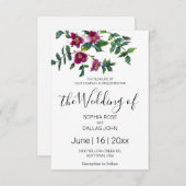 エレガントモダン水色ダークピンク野花 招待状 (正面/裏面)