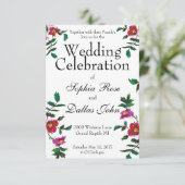 エレガントモダン水色ダークピンク野花 招待状 (スタンド正面)