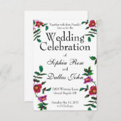 エレガントモダン水色ダークピンク野花 招待状 (正面/裏面)