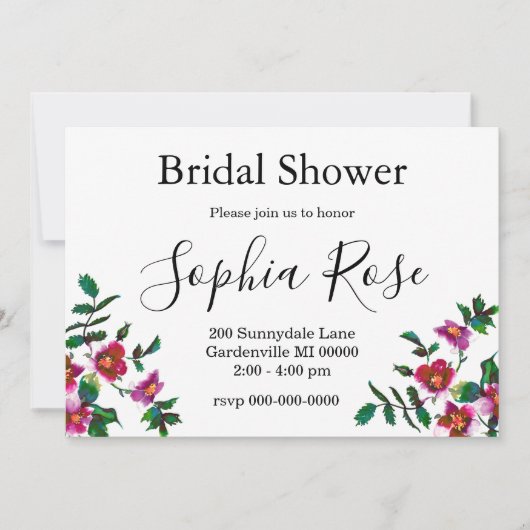 エレガントモダン水色ダークピンク野花 招待状 (正面)