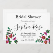 エレガントモダン水色ダークピンク野花 招待状 (正面/裏面)