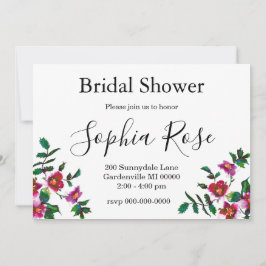 エレガントモダン水色ダークピンク野花 招待状