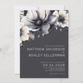 エレガントモダン灰色フローラ結婚 招待状 (正面)