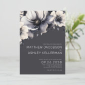 エレガントモダン灰色フローラ結婚 招待状 (スタンド正面)