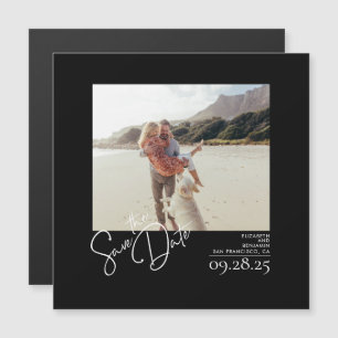 エレガントモダン無地のBlack Save the Date Photo マグネット招待状