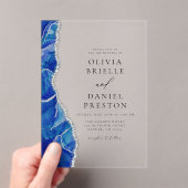 エレガントモダン王室のブルー・シルバー結婚アゲート アクリル招待状 (インサイチュ (ポータブル))