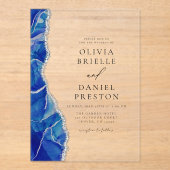 エレガントモダン王室のブルー・シルバー結婚アゲート アクリル招待状 (正面)