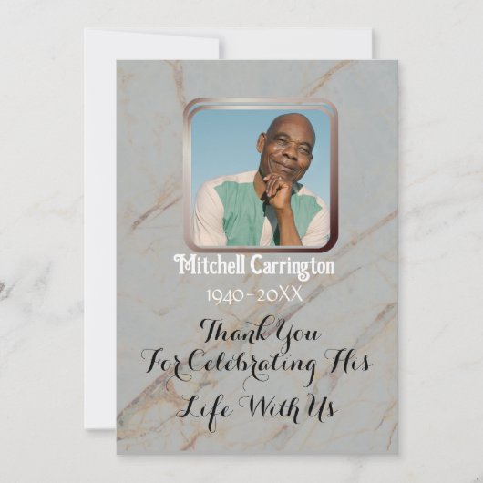 エレガントモダン白大理石記念写真 サンキューカード (正面)