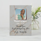 エレガントモダン白大理石記念写真 サンキューカード (スタンド正面)