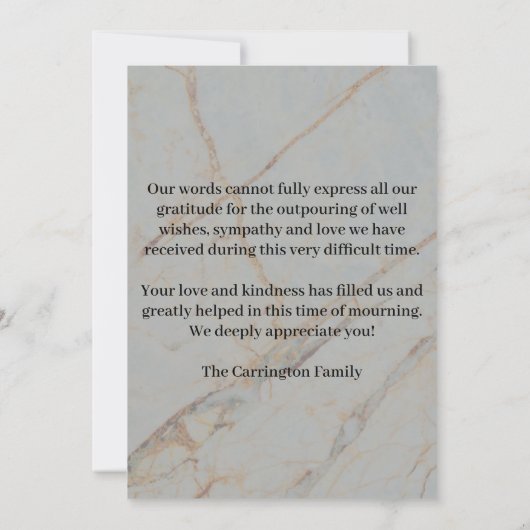 エレガントモダン白大理石記念写真 サンキューカード (裏面)