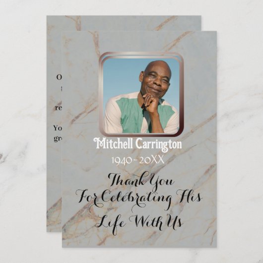 エレガントモダン白大理石記念写真 サンキューカード (正面/裏面)