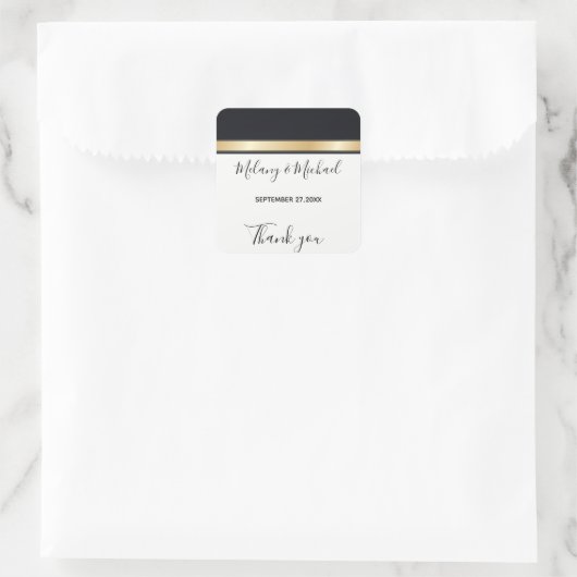 エレガントモダン白黒と金ゴールドありがとう スクエアシール (バッグ)