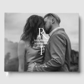 エレガントモダン白黒写真モノグラム結婚ズ ゲストブック (正面)