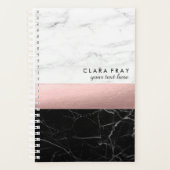 エレガントモダン白黒大理石バラ金ゴールド プランナー手帳 (正面)