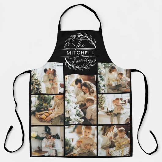 エレガントモダン白黒家族フォトコラージュAp エプロン (正面)