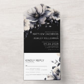 エレガントモダン白黒結婚フローラ オールインワン招待状 (内側)