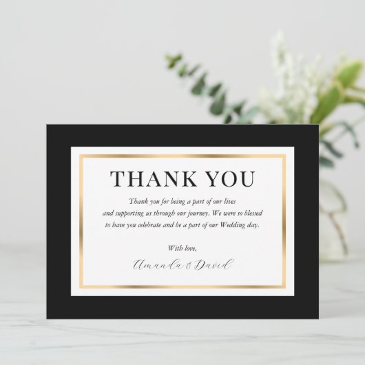 エレガントモダン白黒結婚金ゴールド サンキューカード (スタンド正面)