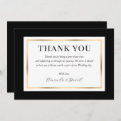 エレガントモダン白黒結婚金ゴールド サンキューカード (正面/裏面)