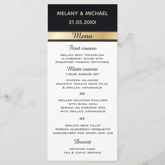 エレガントモダン白黒結婚金ゴールド メニュー (正面)