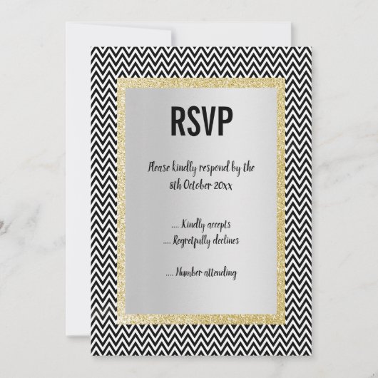 エレガントモダン白黒CHEVRON RSVP応答 招待状 (正面)