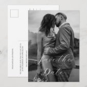エレガントモダン白黒Script写真結婚の セーブザデート (正面/裏面)