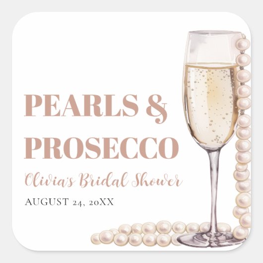 エレガントモダン真珠とプロセッコブライダルシャワー スクエアシール (正面)