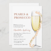 エレガントモダン真珠とプロセッコブライダルシャワー 招待状 (正面/裏面)