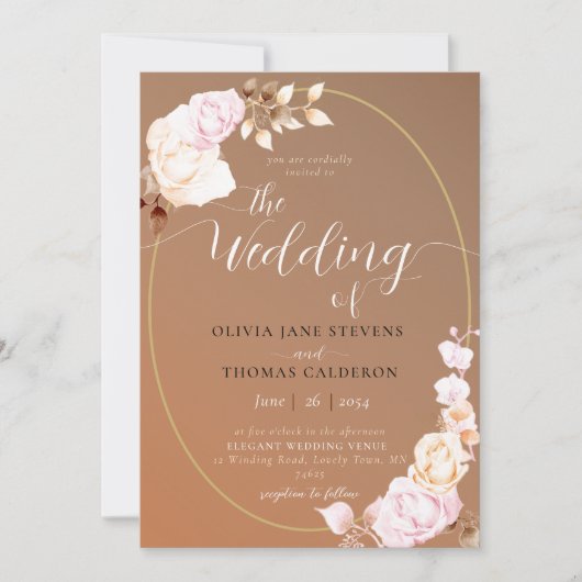 エレガントモダン秋シエナフローラフレ結婚ーム 招待状 (正面)