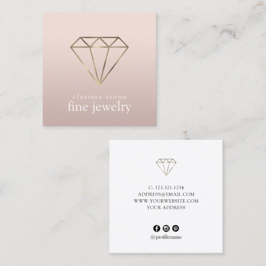 エレガントモダン素晴らしミニマル金ゴールドジュエリー スクエア名刺 (正面/裏面)