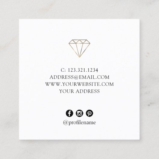 エレガントモダン素晴らしミニマル金ゴールドジュエリー スクエア名刺 (裏面)